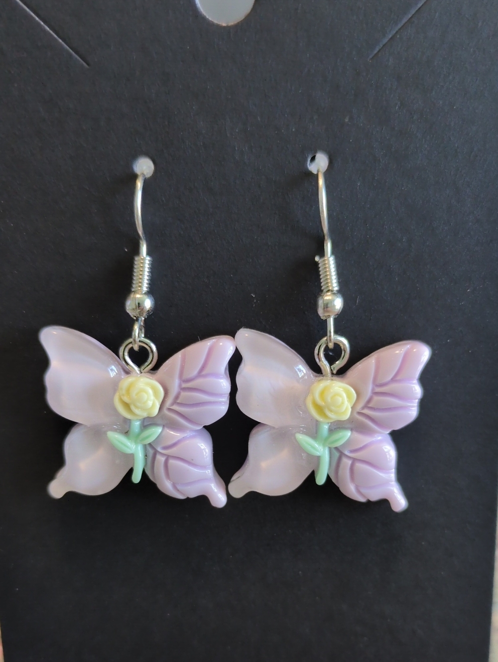 Lavender Butterfly Rose Dangle Earrings - Women Jewelry